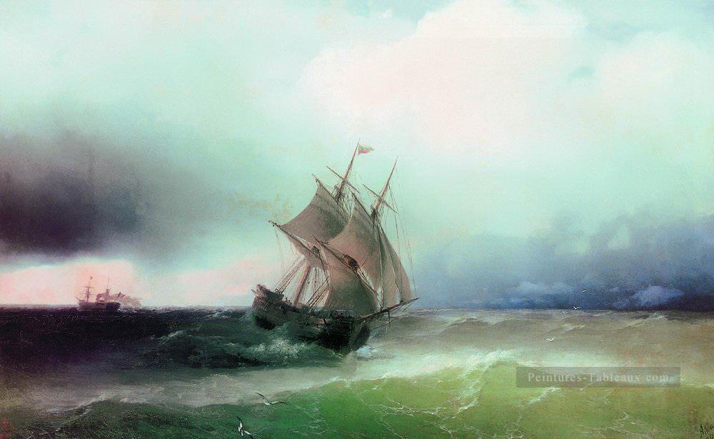 rapprochement de la tempête 1877 Romantique Ivan Aivazovsky russe Peintures à l'huile